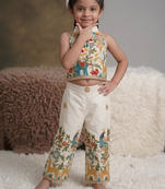 Peacock khadi cotton embroidered girls co-ord set