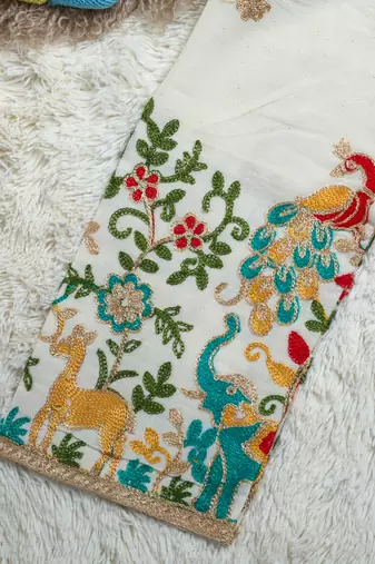Peacock khadi cotton embroidered girls co-ord set