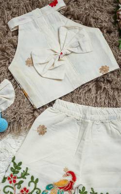 Peacock khadi cotton embroidered girls co-ord set 3