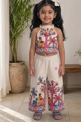 Palm khadi cotton embroidered girls co-ord set