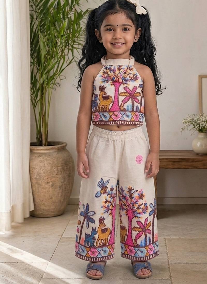 Palm khadi cotton embroidered girls co-ord set
