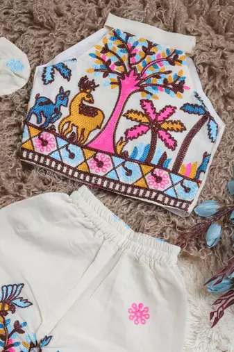 Palm khadi cotton embroidered girls co-ord set