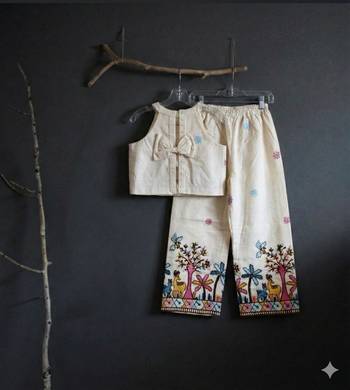 Palm khadi cotton embroidered girls co-ord set 3