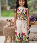 Rang basanti khadi cotton embroidered girls co-ord set with bow gift