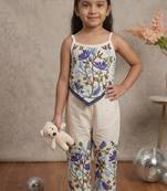 Flora khadi cotton embroidered girls co-ord set with bow gift