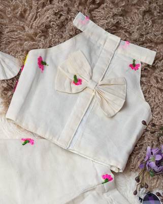 Rang basanti khadi cotton embroidered girls co-ord set with bow gift 3