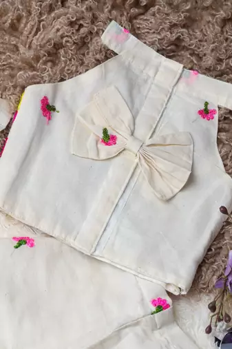Rang basanti khadi cotton embroidered girls co-ord set with bow gift