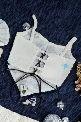 Flora khadi cotton embroidered girls co-ord set with bow gift
