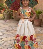 Khadi cotton embroidered girls skirt set with bow gift