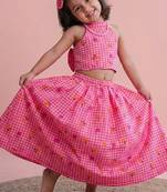 Candy crush mul chanderi floral girls skirt set with bow gift
