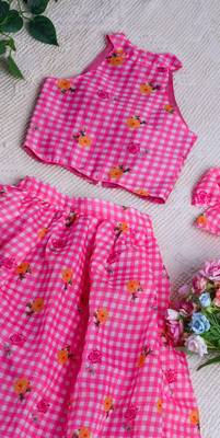 Candy crush mul chanderi floral girls skirt set with bow gift 2