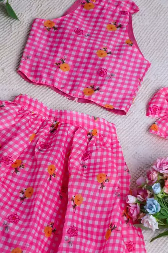 Candy crush mul chanderi floral girls skirt set with bow gift