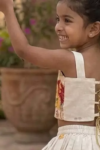 Khadi cotton embroidered girls skirt set with bow gift