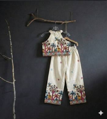 Palm khadi cotton embroidered girls co-ord set 4