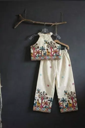 Palm khadi cotton embroidered girls co-ord set