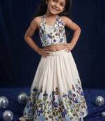 Khadi cotton embroidered girls skirt  set with bow gift