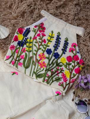 Rang basanti khadi cotton embroidered girls co-ord set with bow gift 4