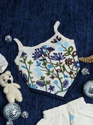Flora khadi cotton embroidered girls co-ord set with bow gift 4