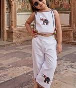 Little gaj cambric cotton girls co-ord set with elephant patch & bow gift
