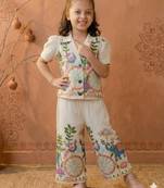Khadi cotton embroidered girls co-ord set with bow gift