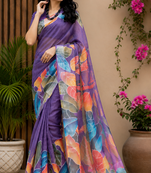 lavender printed chanderi cotton ready to wear saree with unstitched blouse