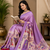 lavender printed chanderi cotton ready to wear saree with unstitched blouse