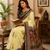 light yellow printed chanderi cotton ready to wear saree with unstitched blouse