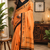 orange printed chanderi cotton ready to wear saree with unstitched blouse