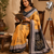 orange black printed chanderi cotton ready to wear saree with unstitched blouse