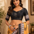 orange black printed chanderi cotton ready to wear saree with unstitched blouse