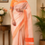 peach printed chanderi cotton ready to wear saree with unstitched blouse