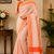 peach printed chanderi cotton ready to wear saree with unstitched blouse