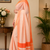 peach printed chanderi cotton ready to wear saree with unstitched blouse