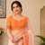 peach printed chanderi cotton ready to wear saree with unstitched blouse