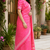 pink printed chanderi cotton ready to wear saree with unstitched blouse