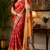 red printed chanderi cotton ready to wear saree with unstitched blouse