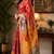 red printed chanderi cotton ready to wear saree with unstitched blouse