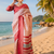 red off white printed chanderi cotton ready to wear saree with unstitched blouse