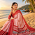 red off white printed chanderi cotton ready to wear saree with unstitched blouse