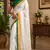 white printed chanderi cotton ready to wear saree with unstitched blouse