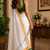 white printed chanderi cotton ready to wear saree with unstitched blouse