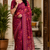 wine printed chanderi cotton ready to wear saree with unstitched blouse