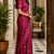 wine printed chanderi cotton ready to wear saree with unstitched blouse