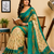 beige teal green printed chanderi cotton ready to wear saree with unstitched blouse