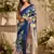 blue printed chanderi cotton ready to wear saree with unstitched blouse