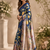 blue printed chanderi cotton ready to wear saree with unstitched blouse