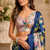 blue printed chanderi cotton ready to wear saree with unstitched blouse
