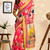 coral pink printed chanderi cotton ready to wear saree with unstitched blouse