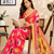coral pink printed chanderi cotton ready to wear saree with unstitched blouse