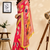 coral pink printed chanderi cotton ready to wear saree with unstitched blouse